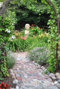 Day lilies, white clematis, Jean Davis lavender greeting everyone at the entrance to the Secret Garden.
